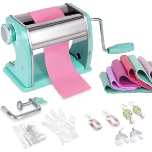 Polymer Clay Press Machine,Clay Roller Machine,Includes Non-Stick Sheets,Gloves,Clamp and Hand Crank,Stainless Steel Polymer Clay Tools for Clay Earring Making,7 Thickness Clay Pasta Machine