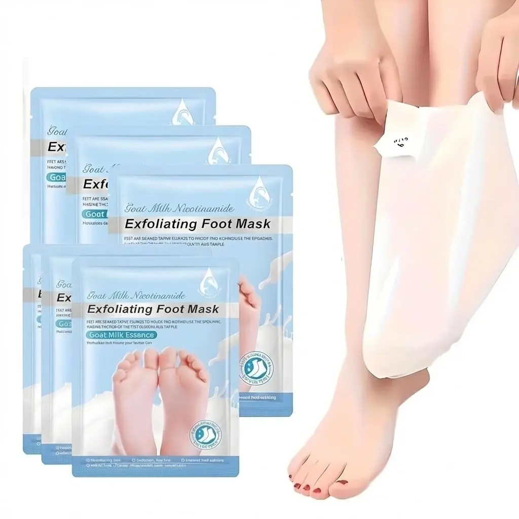Goat Milk Niacinamide Moisturizing Foot Mask, Exfoliating Brightening Foot Spa Socks for Dry Callus Cracked Heels