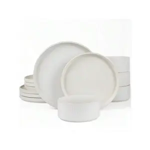 Famiware Star Stoneware Dinnerware Sets, Dish Set With 4counts Dinner Plates ,Salad Plates,Cereal Bowls, Fashionable Style Is Suitable For Wedding