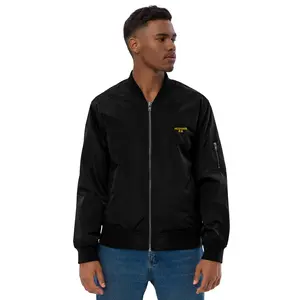 Men's Gold Classic Bomber Jacket - Recycled Polyester Long Sleeve Outwear with Relaxed Fit and Utility Pocket, Coats