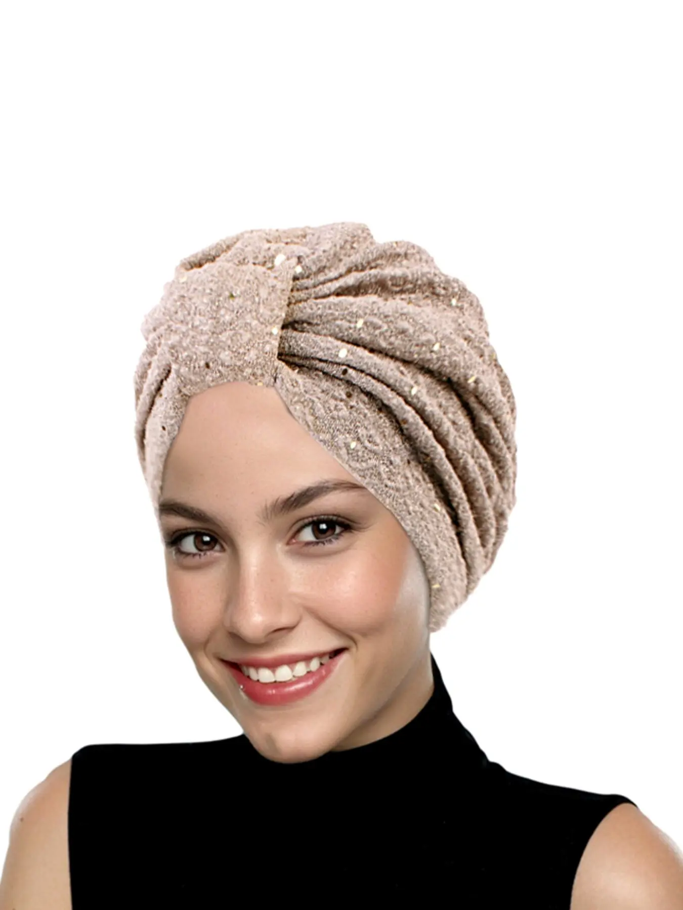 Muslim Headscarf Cap with Sequins, Folded Cloth Knot Design, Stylish Turban Hijab, Perfect for Daily Wear, Women's Fashion Accessory, Head Wrap, Turban Wraps