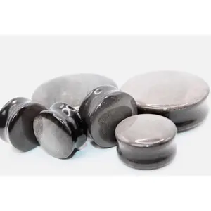 Genuine Obsidian Stretch Ear Plugs/Gauges, Elegant Silver Reflective Double Flare Protective Stone Jewelry for Stretched Ears