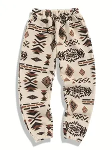 Men's Winter Warm Fleece Joggers - Ethnic Style Corduroy Ankle-Length Pants, Loose Fit Casual Sweatpants for Autumn/Winter, Home & Outdoor Use,Menswear Trouser