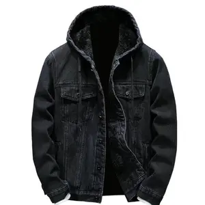 Mens Fleece Lined Denim Hoodie Jacket - Winter Warm Cowboy Jean Jacket, Casual Button Down Style, Thicken Trucker Coats - Sweatshirts, Menswear Tops Long Sleeve Beige Tights  Plain leather jacket business casual tops Blue western outfit lentes para hombre