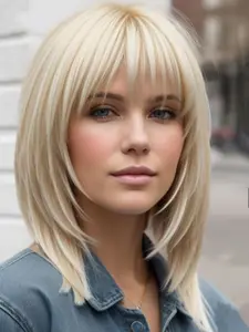 Fashionable New Short Straight Light Blonde Wigs with Bangs for Women, Suitable for Ordinary Work, Life, Dance Parties and All Occasions, Straight Bob Wigs