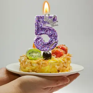 Crown & Number Design Birthday Candle, 1 Count Glitter Birthday Candle, Birthday Cake Decoration, Party Supplies for Birthday Party, Ornaments