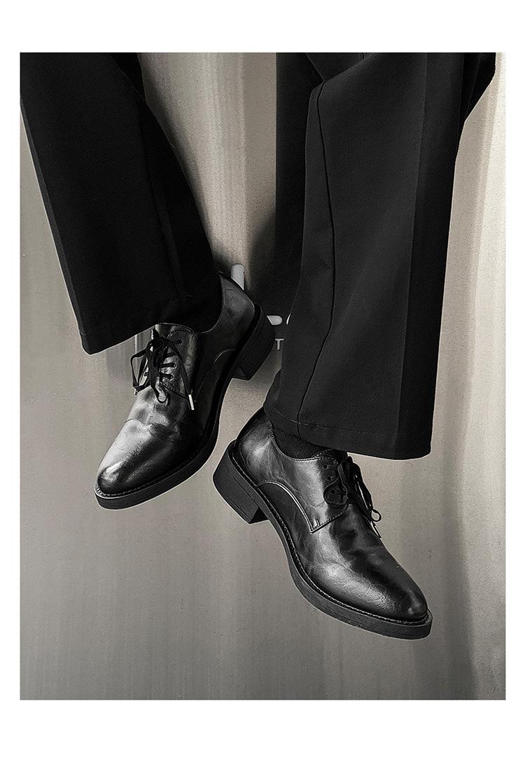 Derby men’s leather shoes with a premium feel—black dress/casual style, height-boosting platform sole, large toe box