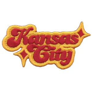 Kansas City Sparkle Script Patch Red/Yellow Football Sports Embroidered Iron On
