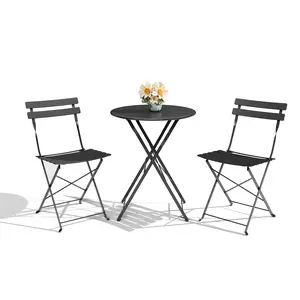 3-piece Foldable Tavern Set - Foldable Terrace Table and Two Chairs - Premium Metal Frame, Weather Resistant, Compact, Suitable for Gardens, Balconies, Outdoor Spaces