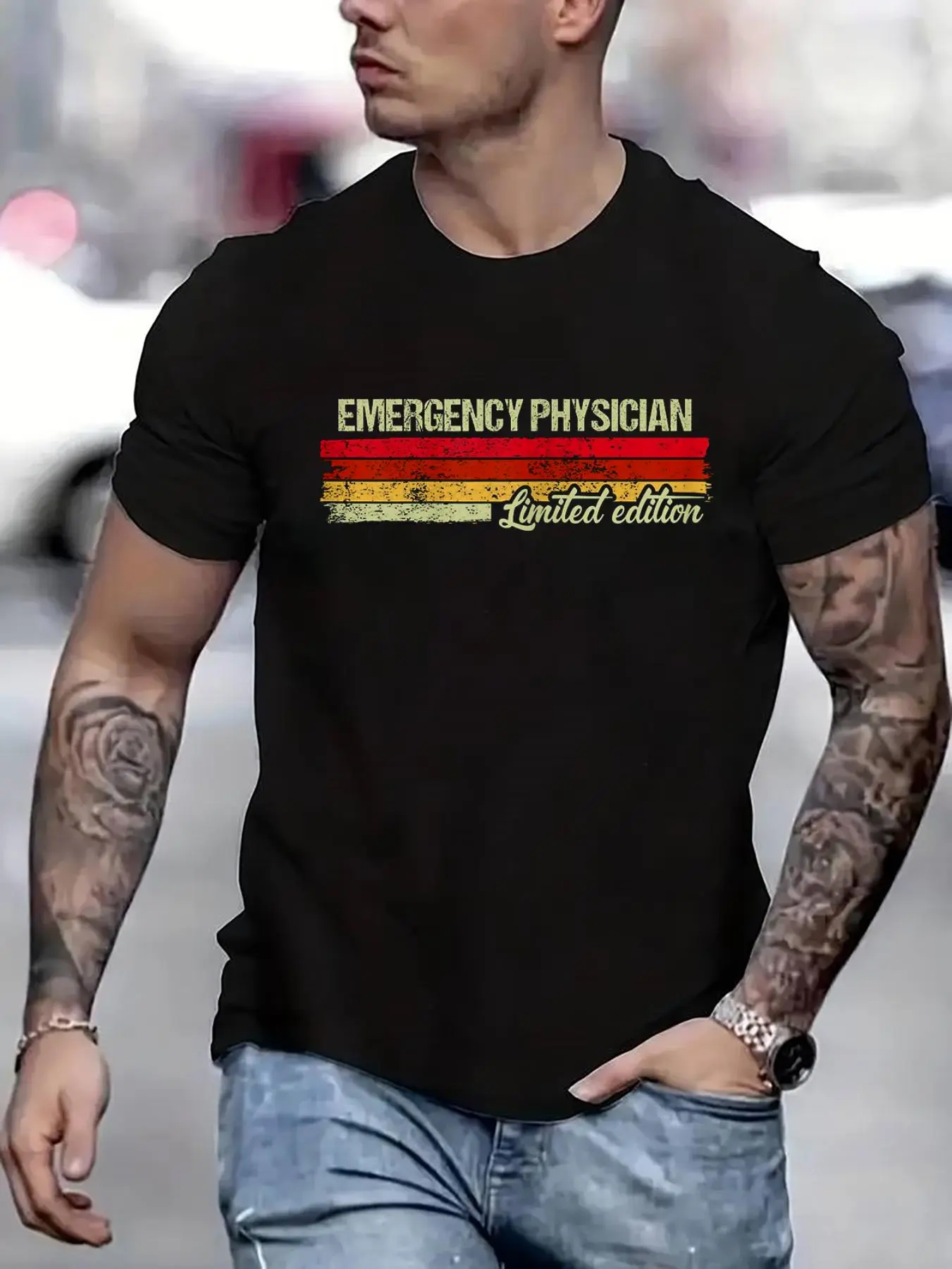 100% cotton Vintage Emergency Physician Limited Edition Printed T-shirt, Short-sleeved Crew Neck Casual Top, Suitable For All Seasons, Men's Wear