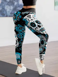 Women's Graphic Print Leggings, Fitness Leggings, Tight Leggings, Casual Comfy Breathable Skinny Pants for Yoga Gym Workout Running, Ladies Activewear Bottoms for All Seasons