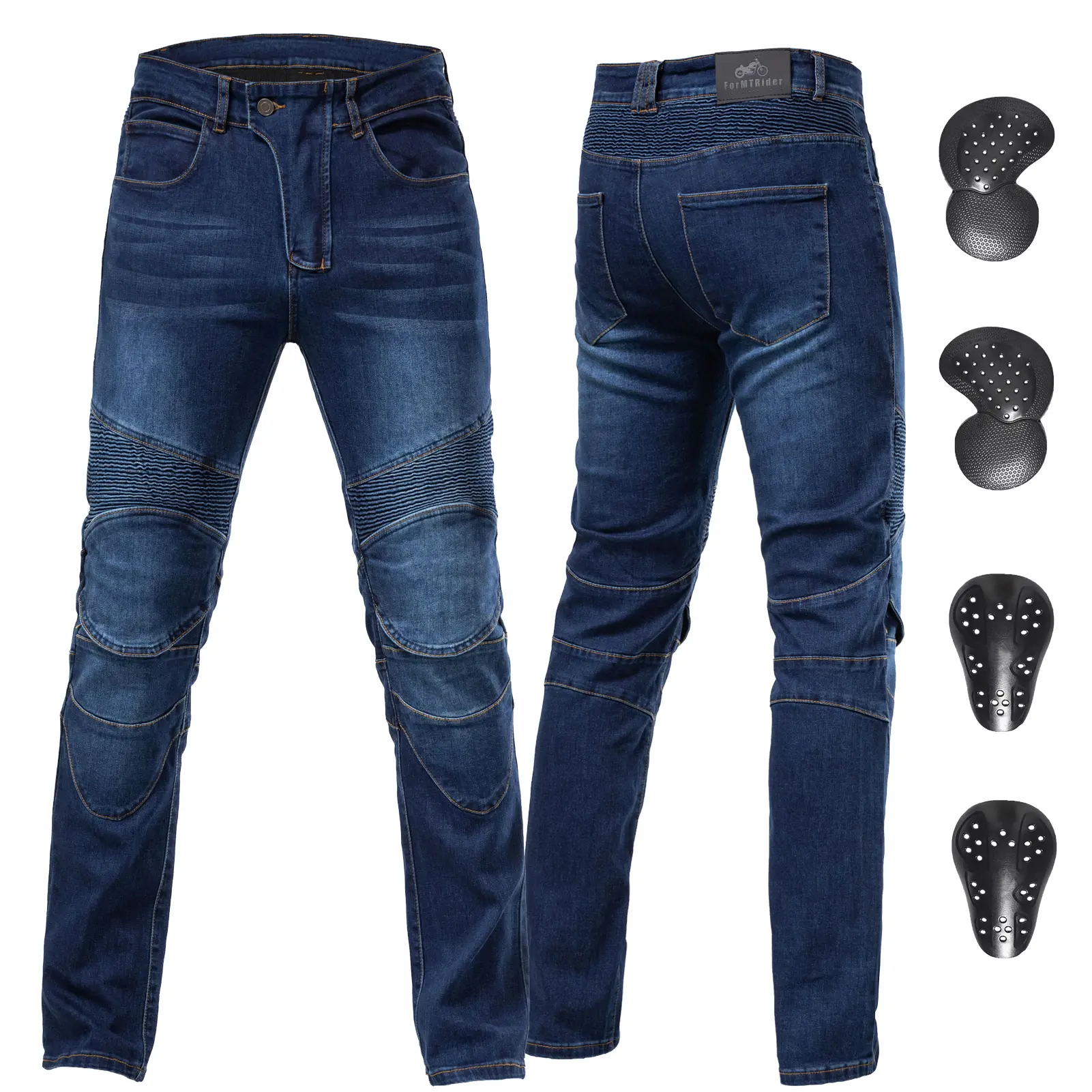 Men's Armored Motorcycle Riding Trousers - High-Quality Menswear Biker-Style Full-Length Cotton Woven Pants, Pocket-Equipped, Breathable Impact Pads, Motorcycle Rider Protective Gear