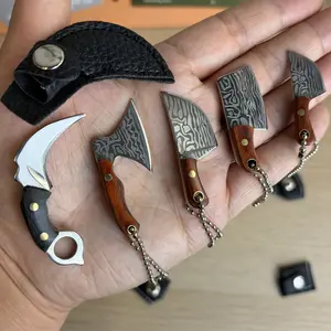 Pocket Knife Set, 5 PCS Set Including Knives & Leather Pouches(machete, axe, square knife, large pork knife and small pork knife), EDC Knife Set for Outdoor Camping, Stainless Steel Tools