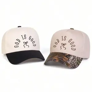 Embroidered "God Is Good" Trucker Cap, Two-Tone black / Camo Brim Baseball Hat, Breathable Sun Protection Cap for Daily, Travel & Outdoor Use