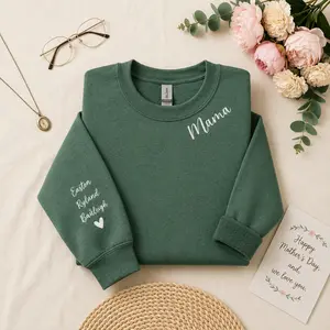 Custom Collar Embroidered Mama Sweatshirt, Personalized Kids Names Sweatshirt, Custom Name Sleeve Mom Sweatshirt, Mothers Day Gift for Mom, New Mom Gift, Cozy Mama Sweater, Minimalist Sweatshirt