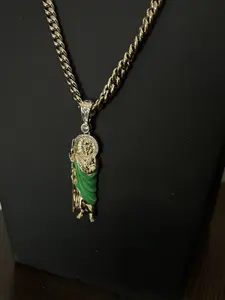 San Judas Tadeo  Pendant Necklace with Cuban Chain, 22 inches