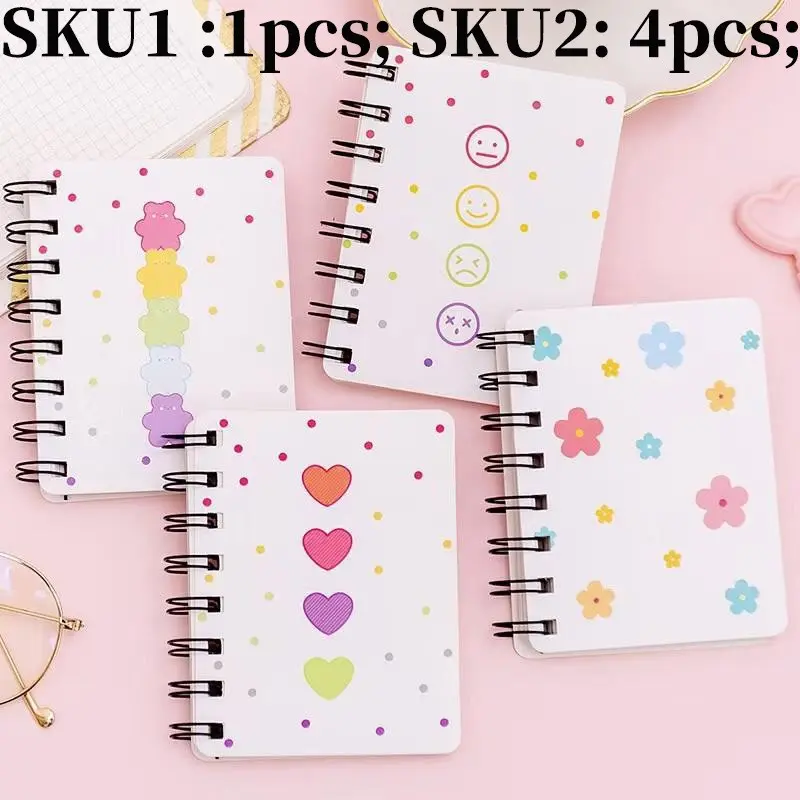 Mini Heart Bear Notebook Set, Portable Pocket Size, Portable Diary, Aesthetic Notebook, Cute Journal, Notebook Cute, Ideal for Office School Travel Holiday Gifts, Halloween Thanksgiving Christmas, Spiral Coil Notebook