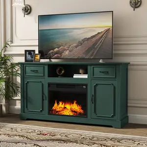 Farmhouse Electric Fireplace TV Stand Sideboard | Aesthetic, Cozy, Vintage - Inspired | Multifunctional Storage & Warm Ambiance for Living Room, Bedroom, Entertainment Area | Stylish & Practical for Home Decor Enthusiasts
