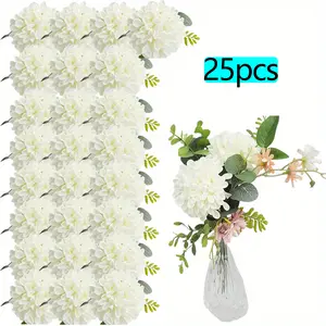 25PCS Artificial Dahlia Flowers Real Looking Ivory Foam Fake Roses with Stems for DIY Wedding Bouquets White Bridal Shower Centerpieces Floral Arrangements Party Tables Home Decoration