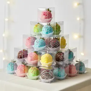 100 Pcs Clear Favor Boxes, 2x2x2 Inch Small Transparent Cube Gift Boxes for Candy, Macarons, Jewelry, Wedding, Birthday, Baby Shower Favors