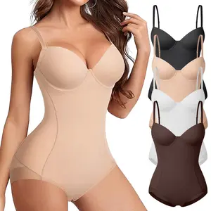 Women's  Tummy Control Shapewear Butt Lift Bodysuit With Underwire Cup Waist Trainer Cincher Fajas Backless V-Neck Full Body Shaper, Basic Minimalist Womenswear Underwear