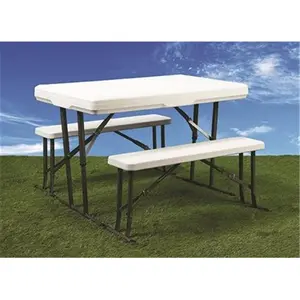 212 MAIN Faulkner 69863 Outdoor White Folding Picnic Table Set, 4-Seat Folding Tables with Nesting Benches for Outdoor Use