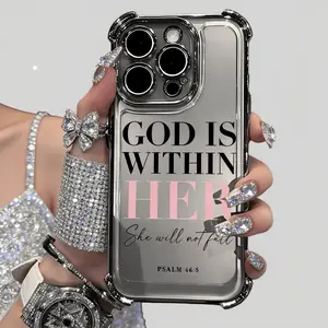 Pink Words Psalm Christian Quote Aesthetic Four-corner Thickened Mobile Phone Case for iPhone 17 Air 16 15 14 13 12 11 Pro Max Plus 16e with Electroplating & Safety Cushion Protection Protective