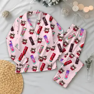 Alani Cherry Bomb Pajamas Set, Alani Cherry Energy Drink Sleepwear, Alani Leopard Cherry PJs Satin Set , Alani Lover Gift For Her