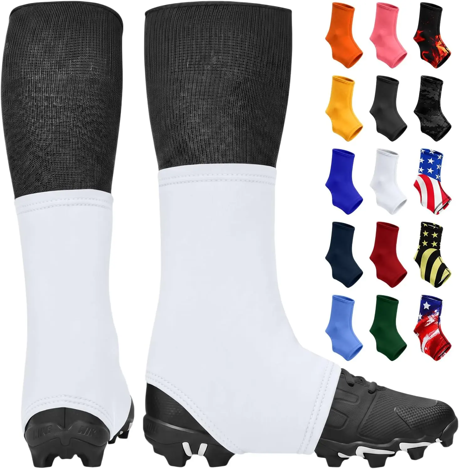 Exxact Sports Men's & Boys' Football Spats, Solid White Polyester Spandex Cleat Covers - High-Performance, Flexible & Machine Washable Football Accessories, Cleat Protection, 10% Spandex