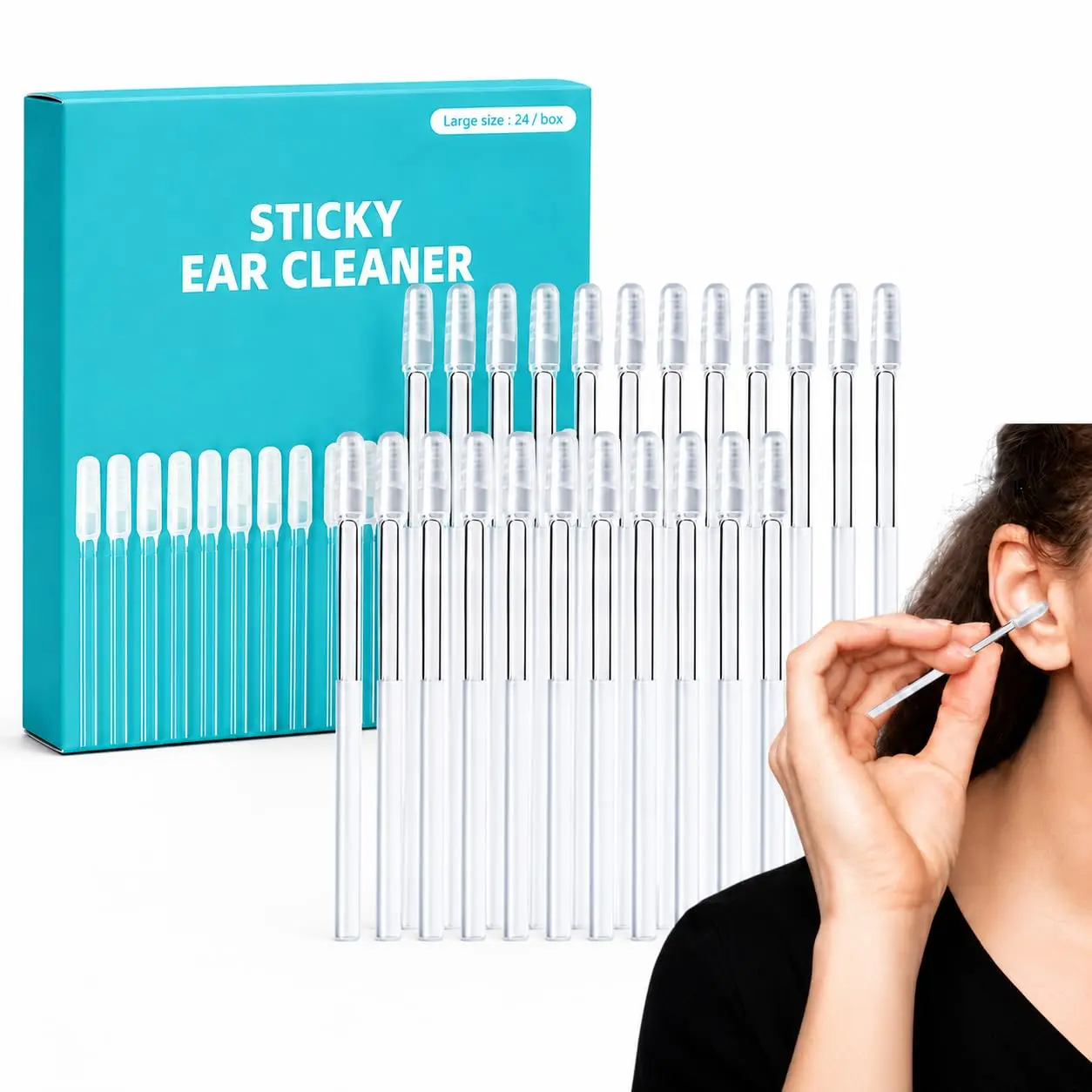 48Pcs Sticky Ear Cleaning Stick, Reusable Ear Cleaning Tools with Soft Rubber Head, Gentle Ear Wax Removal Tools for Adults