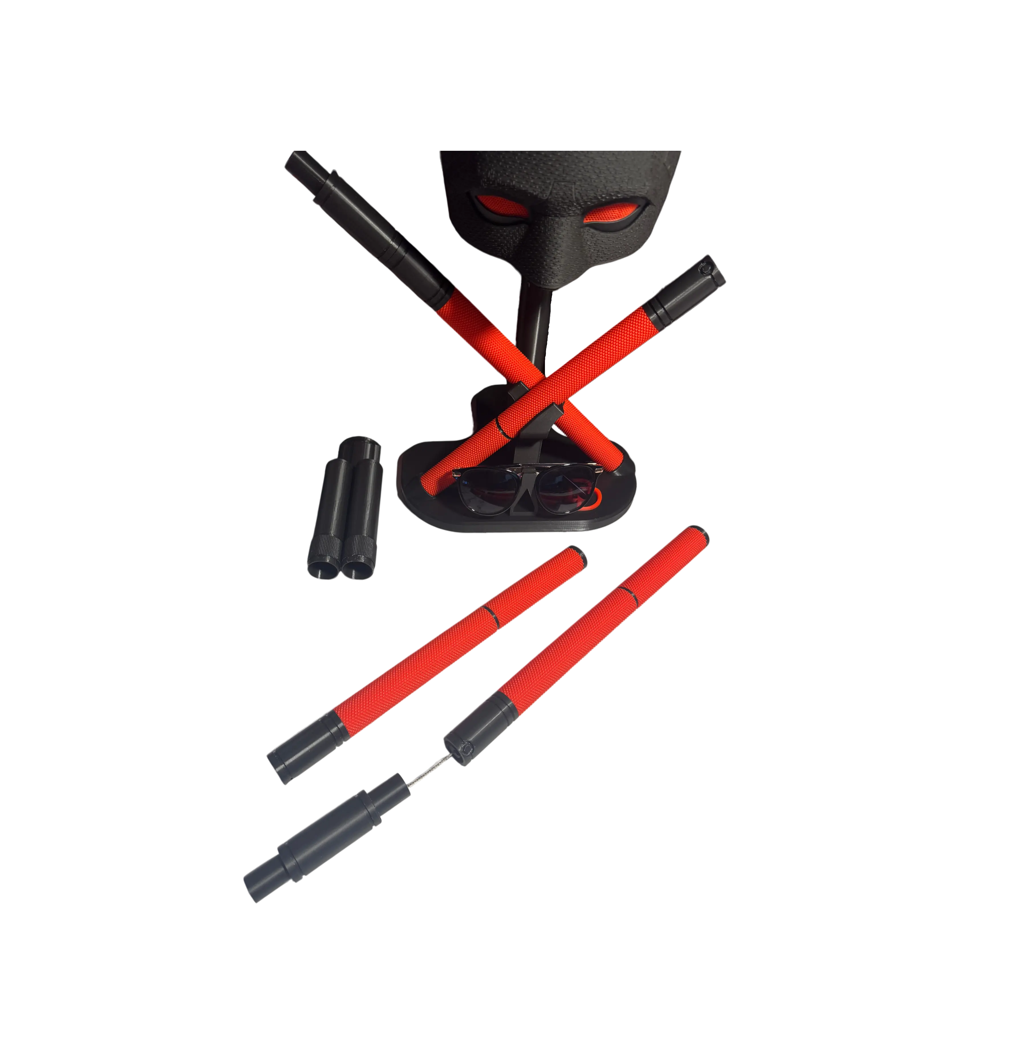 Daredevil Dual Stick Combat Prop with Steel Cable | 3D Printed Cosplay Accessory, helmet stand, leg holster Costumes