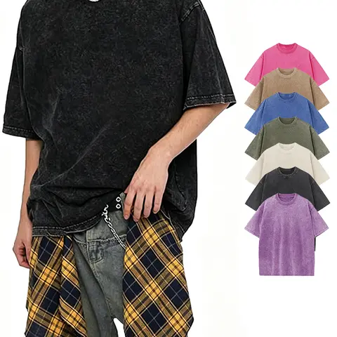 Holafish Men's Acid Wash Soft Cotton Crew Neck Short Sleeve Loose Fit Basic Tunic Tee - Menswear Top for Daily Wear, Night-Out - Pair with Pants, Jacket, Pullover