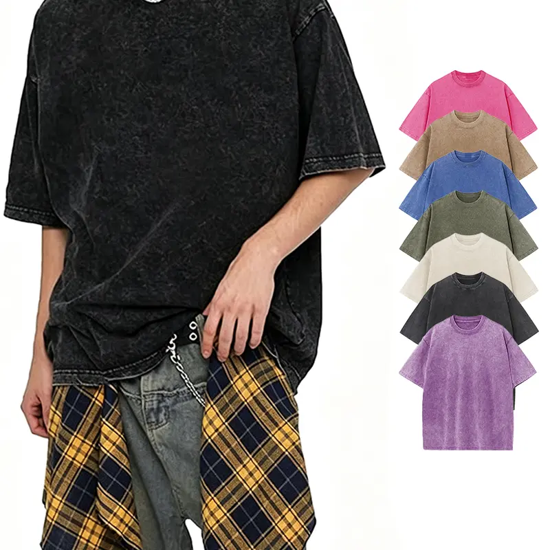 Holafish Men's Acid Wash Soft Cotton Crew Neck Short Sleeve Loose Fit Basic Tunic Tee - Menswear Top for Daily Wear, Night-Out - Pair with Pants, Jacket, Pullover