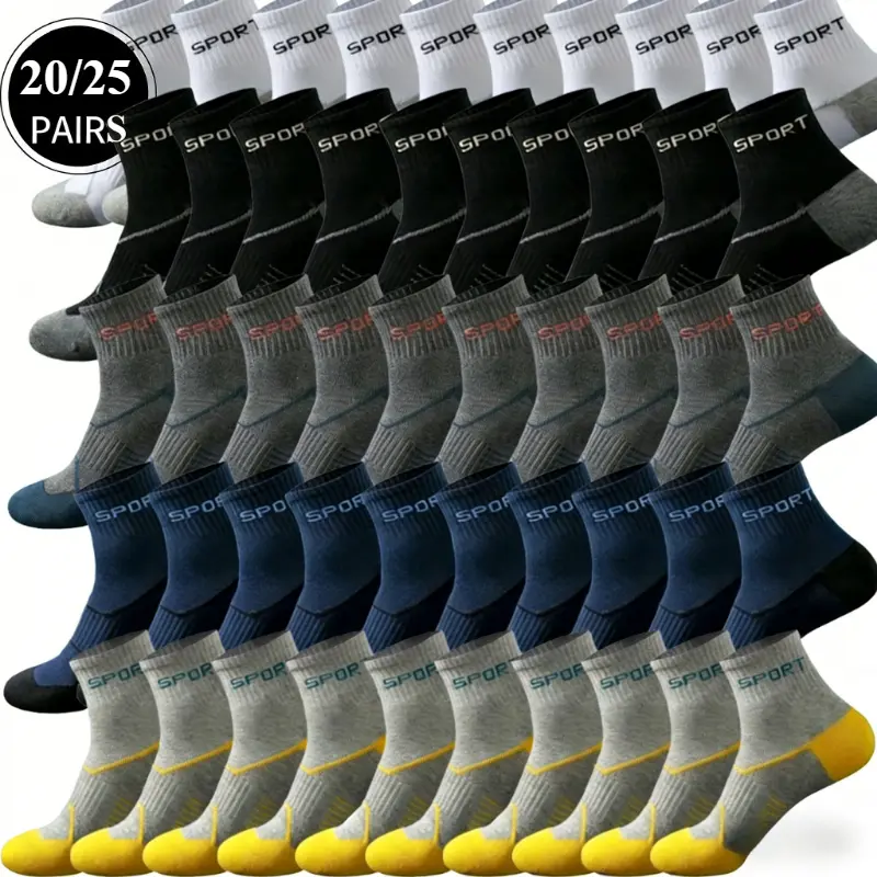 Women's Basic Minimalist Mid-Calf Socks, 20-25 Pairs Bulk Pack - Lightweight Soft Vintage Mixed Color, Classic Letter Print, Breathable Durable for Work, Home Use, Basic Ankle Socks, Breathability Ankle Socks