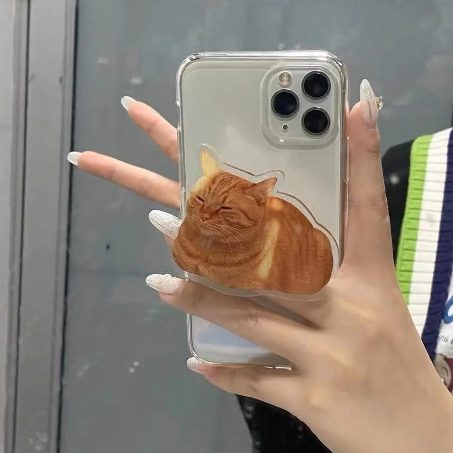 Korean Cute Orange Cat Metal Popsocket PT-0020 Cellphone Holder - Universal Rotatable Stand, Smartphone Grip Accessory, Mobile Phone Mount