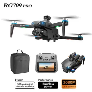 RG709 Pro Drone with GPS Return, 360° Obstacle Avoidance, 4.5" Screen Remote, 1080P Electric Adjustable Lens, Brushless Motor, Optical Flow Hover, 18min Flight, 2000m Range, Dual Camera, Gesture+Beauty for Adults flying