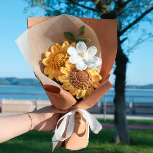 【 Mother's Day Gift 】Loop & Bloom Handmade Crochet Sunflower Bouquet, Holiday flowers, Knitted Cosmos, Gift for Her, Lover, Mom, Girlfriend, Anniversaries, Wedding, Birthday, Decorative Faux Flowers, Ready-to-Gift, Includes Card