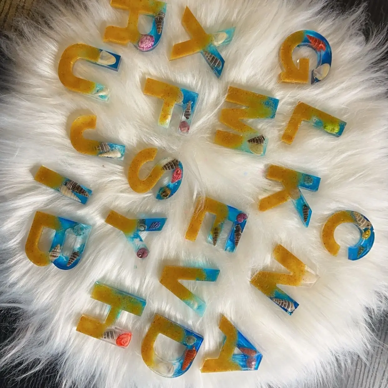 Beach Theme Resin Letter Keychain