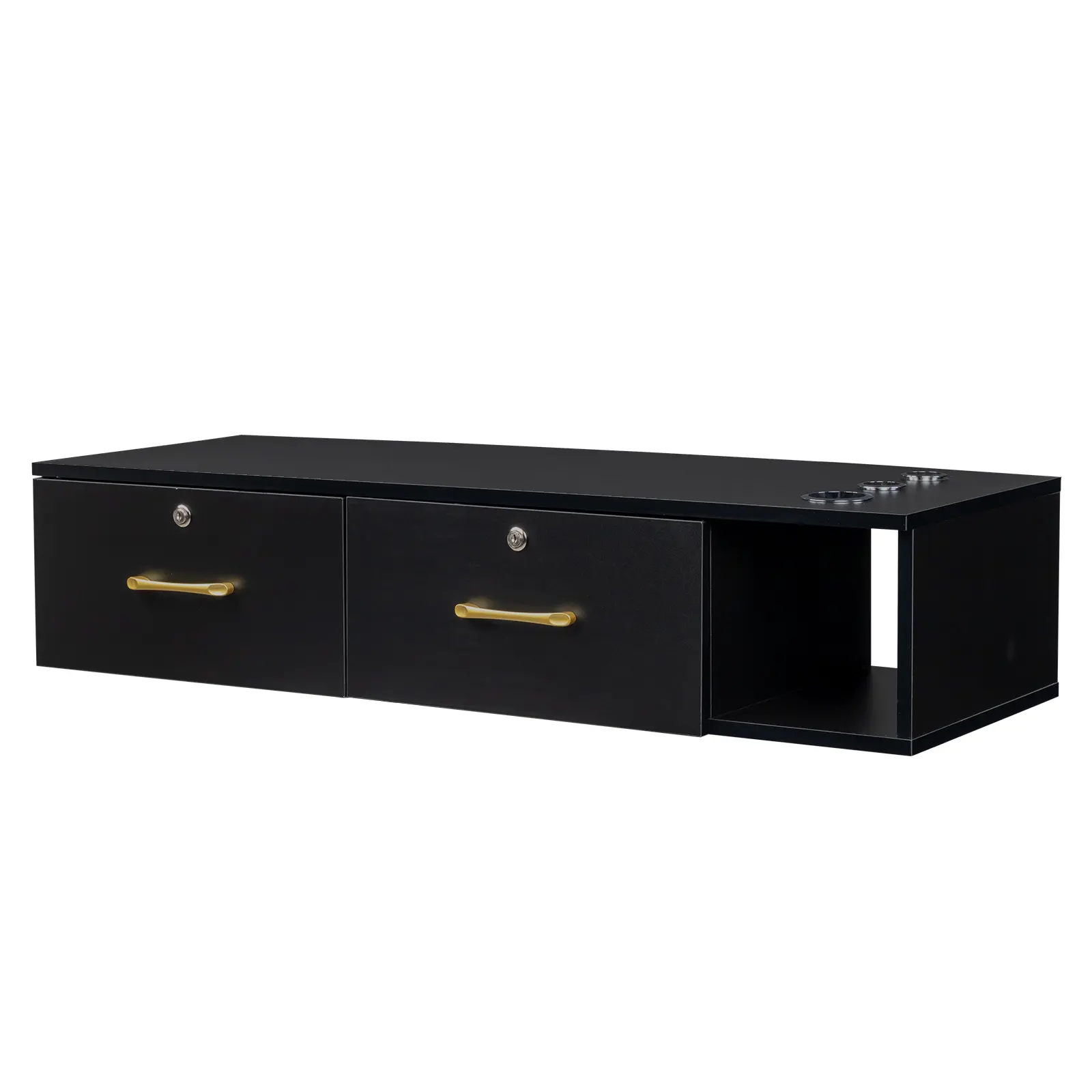 Karlhome 15mm E0 particle board, textured surface, 2 drawers, 3 holes, with lock, salon cabinet, black