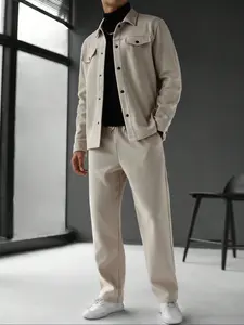 Men's Simple Fitted Woolen Jacket Set, Fashion Casual Design, Suitable for Work or Outing, Lightweight Ensemble, Enhance Your Wardrobe Taste