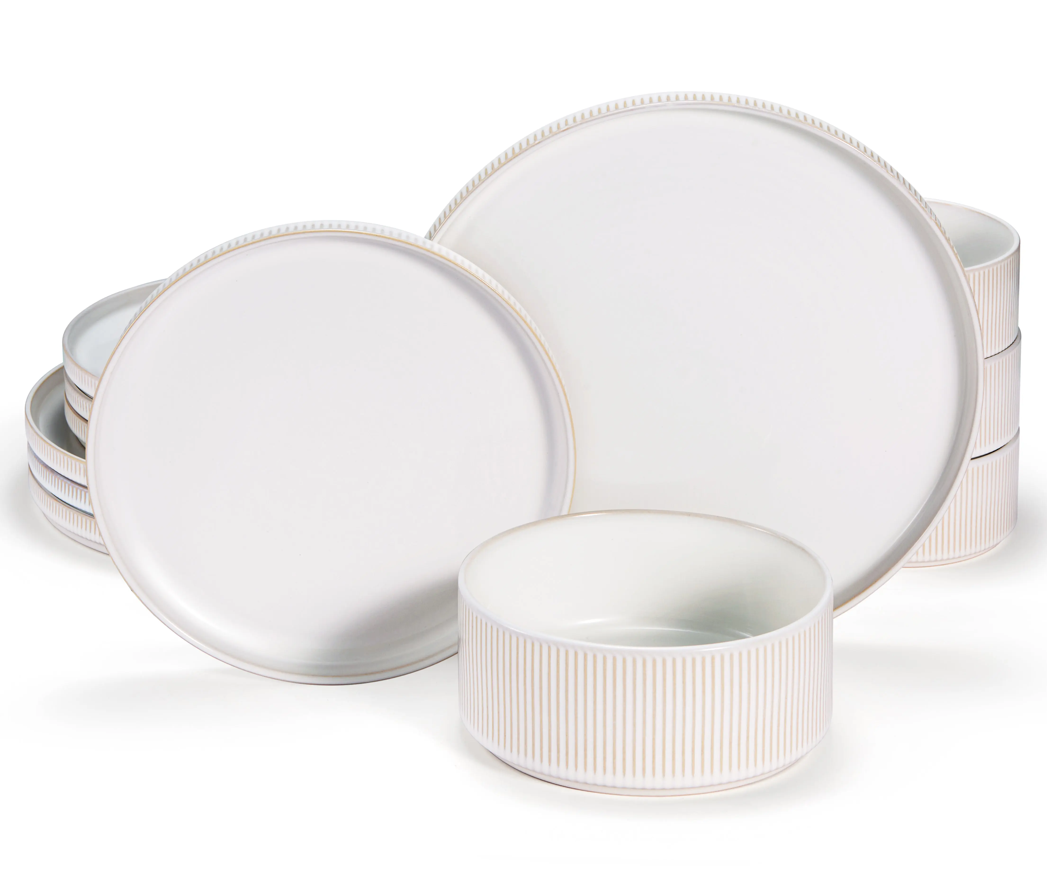 Kook Ceramic Dinnerware Set, 12 Piece, Service for 4, Hearthstone Collection White Dishes Set Tableware Set