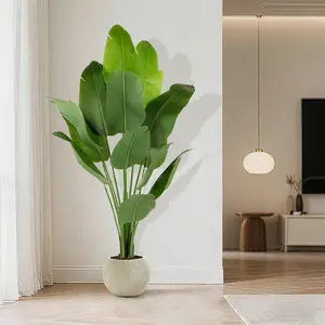 Artificial Bird of Paradise Plant, 4ft 5ft 6ft 7ft tall fake tropical palm tree, fake plants with 10 real feel leaves, perfect for home, office and outdoor decoration fake plant Living Room   Decorative