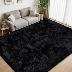 G-DAKE Ultra Soft Fine Plush Shaggy Rug, Versatile Anti-Slip Fluffy Black Area Rug, Cozy Skin Friendly Carpet for Bedroom Living Room Home Decoration