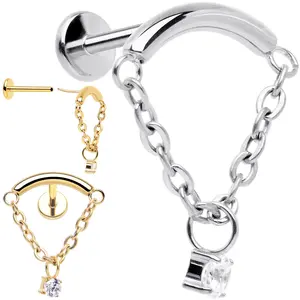 18 Gauge 5/16 CZ Gem Titanium Threadless Dangle Hidden Helix Earring