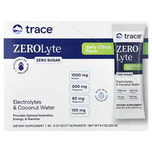 Trace ZEROLyte, Electrolytes & Coconut Water, Salty Citrus, 30 Packets, 0.27 oz (7.7 g) Each