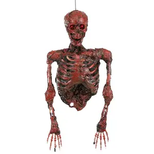 Hanging Half Skeleton with Light Up Red Eyes Prop