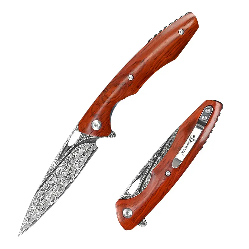 SDOKEDC Handmade Damascus Pocket Knife For Men Folding Hunting Knives With Liner Lock Clip Camping Survival Gear Edc