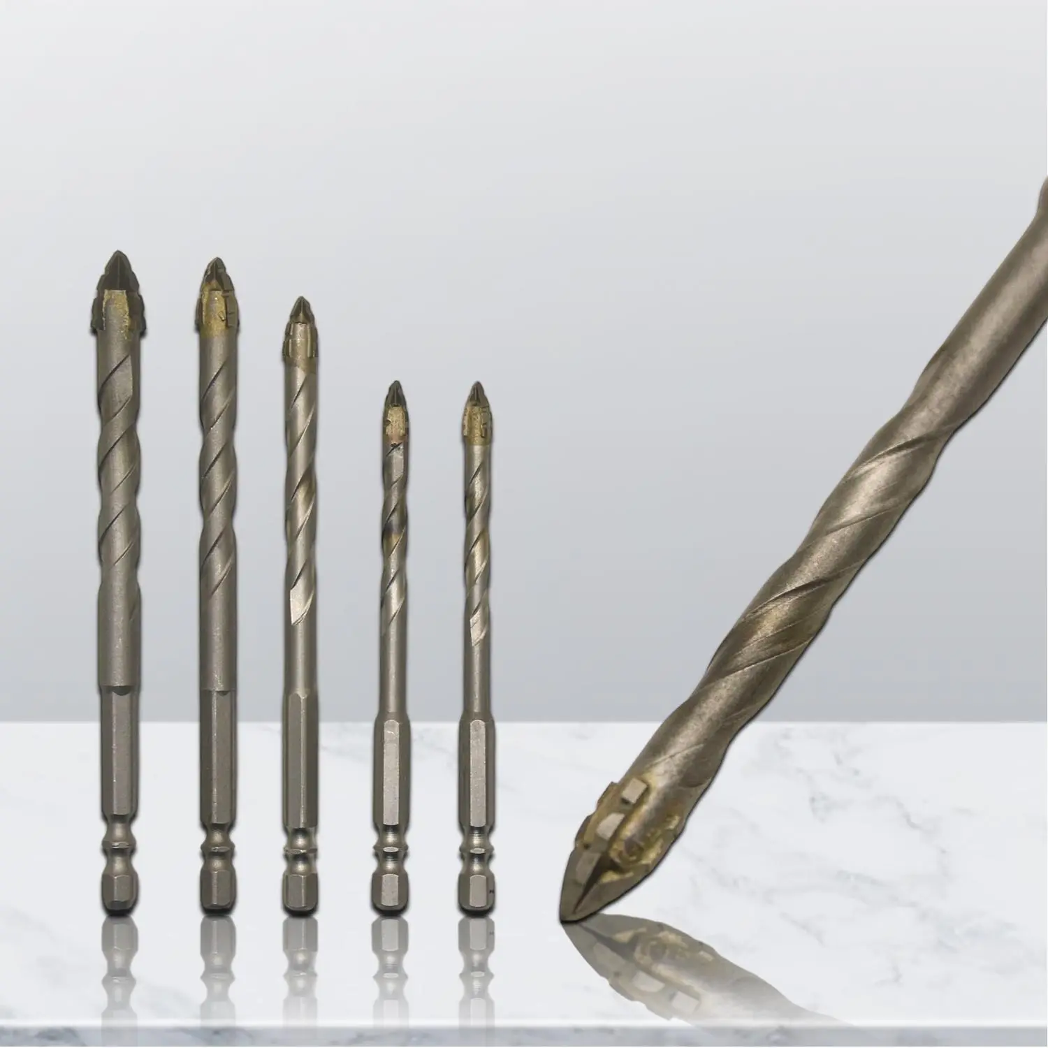Professional-Grade 5-Piece 4-Flute Eccentric Drill Bit Set with Titanium Coating – Multi-Material Carbide Bits for Tile, Concrete, Glass, Wood & Metal – Includes 4/6/8/10/12mm Sizes with Sawtooth Design for Fast and Clean Drilling