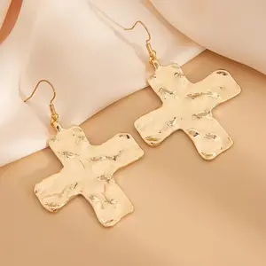 Hammered Statement Earrings Gold Silver| Textured Heart & Cross Dangle Earrings| Gift for Her