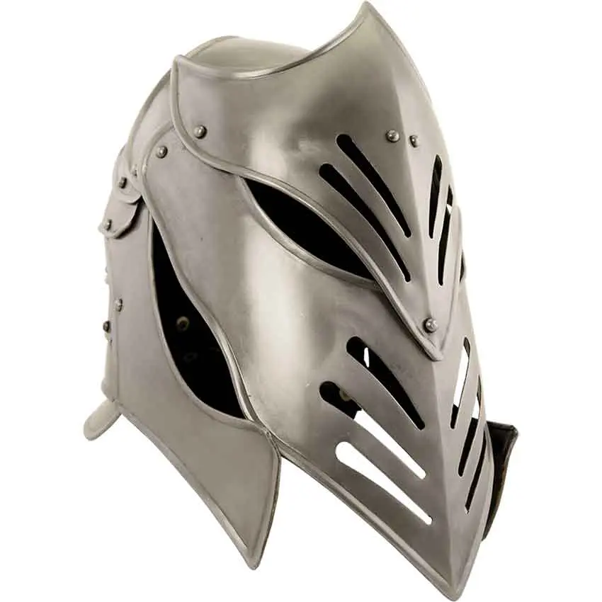 Medieval Warrior Reginald Steel Helmet - Full-Size Wearable Costume Accessory with Display Stand for LARP, Cosplay